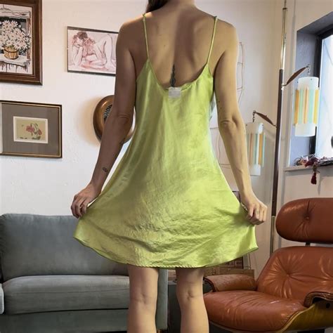 Vintage Satin Slip Lingerie Green With Multi Color Depop