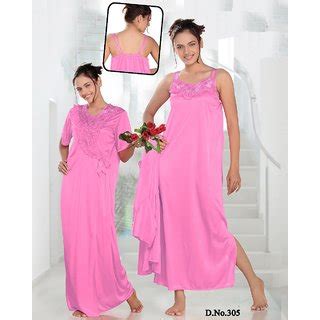 Sexy Sleep Wear Pc Nighty Over Coat Hot Bedroom Set Night And Robe Pink Prices In India