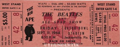 Beatles Vintage Unused Full Concert Ticket Jacksonville Fl Org