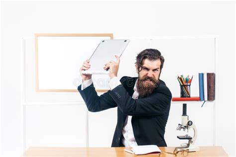 Angry Man Smashes Laptop Stock Image Image Of Professional 78462023