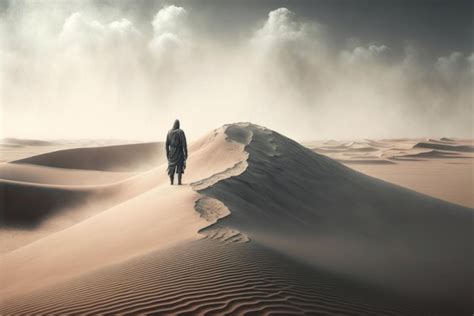 Un Hombre Caminando En El Desierto Con Un Cielo Nublado Detr S De L