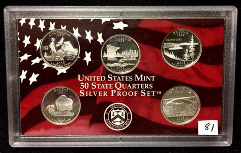 Lot 2005 US Mint Silver Proof State Quarter Set Box COA