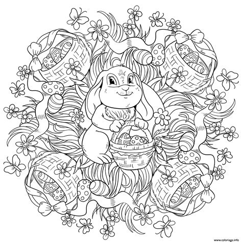 Coloriage Lapin Avec Un Panier Oeufs De Paques Mandala Par Lesya