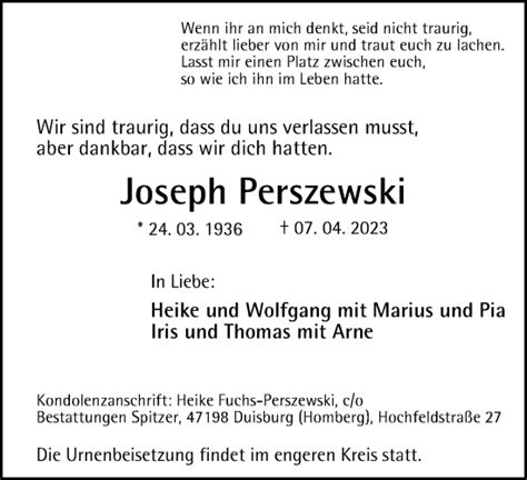 Traueranzeigen Von Joseph Perszewski Trauer In NRW De