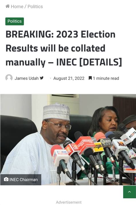 Breaking 2023 Election Results Will Be Collated Manually Inec