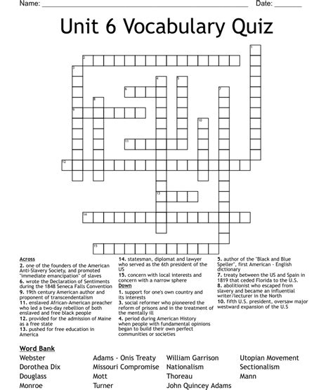 Unit Vocabulary Quiz Crossword Wordmint