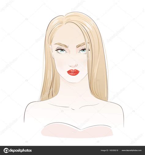 Beautiful Sexy Blonde Woman Portrait Hand Drawn Vector Illustration Stock Vector Image By
