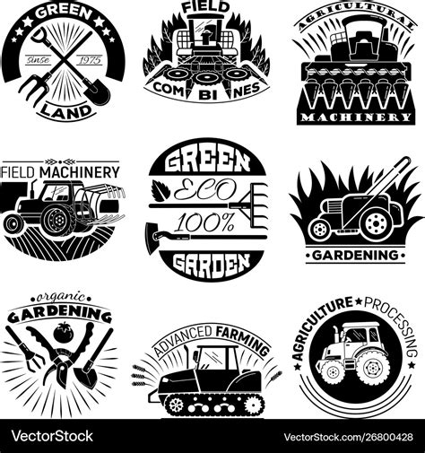 Farming Equipment Logo Set Simple Style Royalty Free Vector