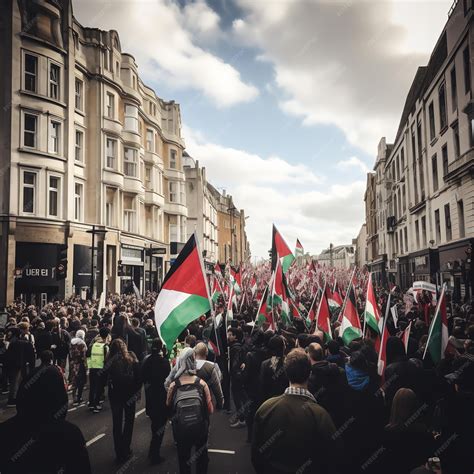 Premium Photo | Massive march with Palestine flags Ai generative