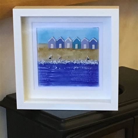 Seaside Picture Glass Seascape Beach Huts Beach Scene Wall Hanging