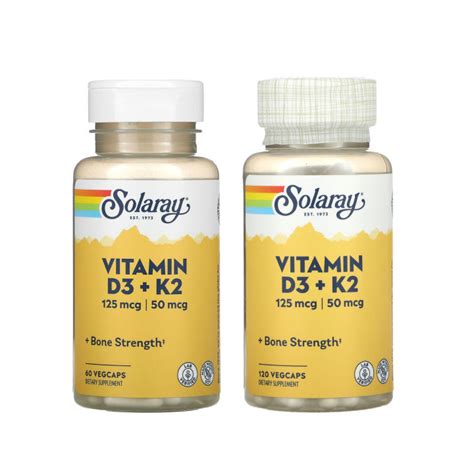 SOLARAY Vitamin D3 + K2 125mcg|50mcg (60 Veg Caps/120 Veg Capsules) 100 ...
