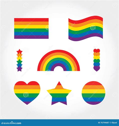 Rainbow Flag Set Gay Pride Symbols Star Heart Icons Template Stock