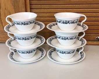 Vintage Corelle Cups And Saucers Old Town Blue Pattern Etsy