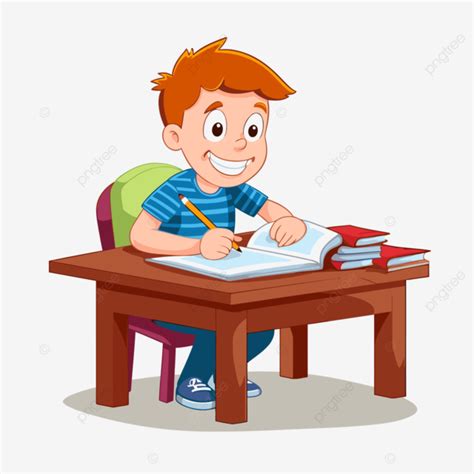 Faire Ses Devoirs Clipart Dessin Anim Gar On Est Assis Un Bureau Et