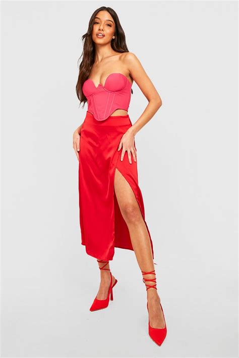 Satin Wrap Midi Skirt Boohoo