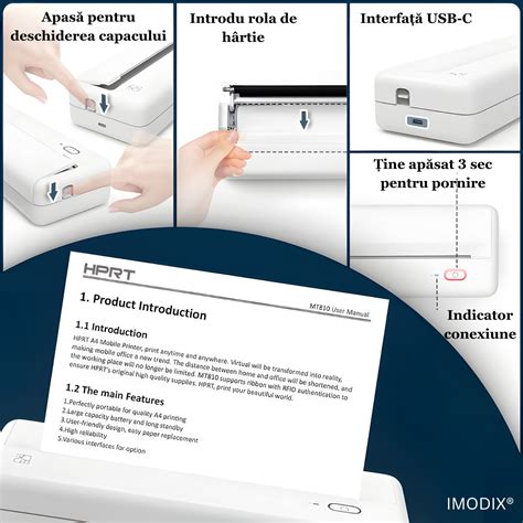 Imprimanta Termica Portabila A4 IMODIX Compacta Bluetooth USB