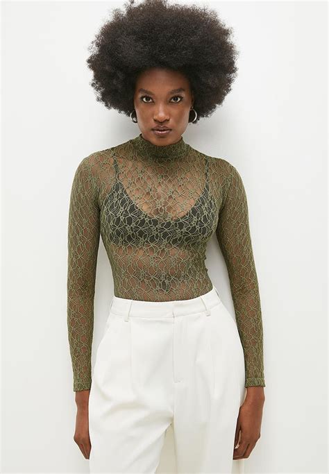 High Neck Lace Bodysuit Olive Superbalist T Shirts Vests And Camis