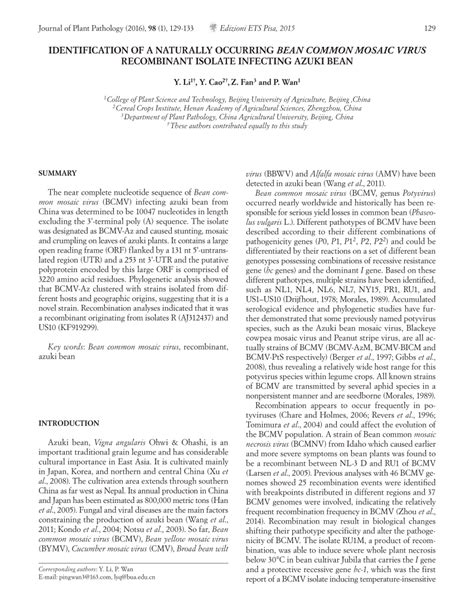 Pdf Identification Of A Naturally Occurring Bean Common Mosaic Virus