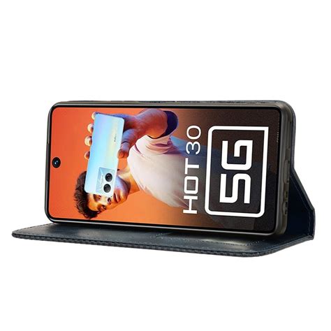 For Infinix Hot G X Magnetic Buckle Retro Texture Leather Phone Case Blue Alexnld