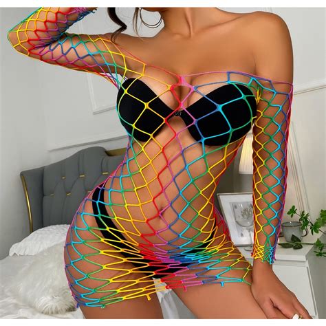 Cs01 Europeu Americano Sexy Lingerie Arco Íris Roupas de Rede Coloridas Shopee Brasil