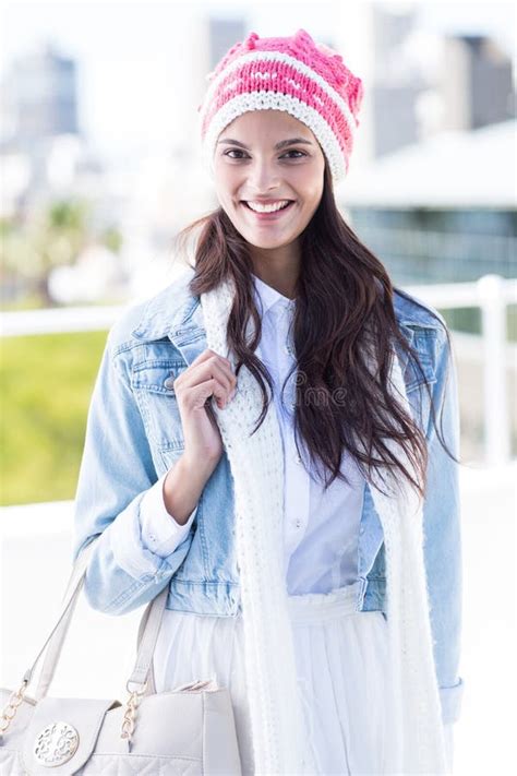 Pretty Brunette Posing Smiling Posing At Camera Stock Image Image Of