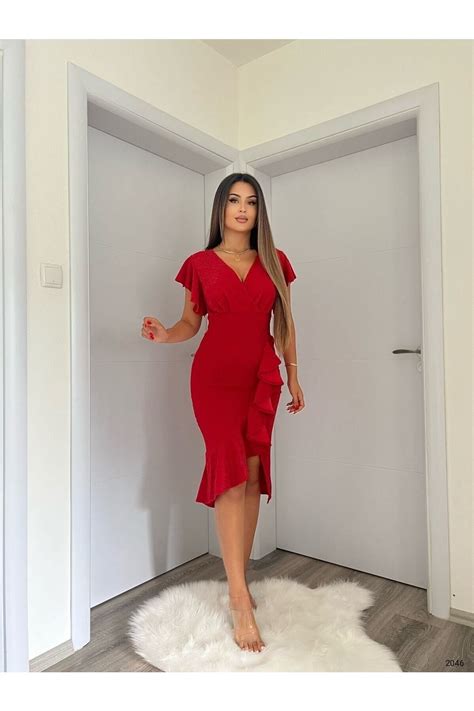 Secret Passion Lingerie K Rm Z Renk Volanl Kruvaze Yaka Simli Abiye Elbise Fiyat