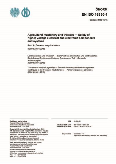 ONORM EN ISO 16230 1 2016 Agricultural Machinery And Tractors