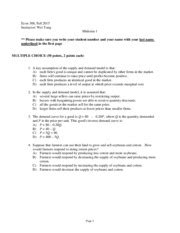 Test1 V2 Question Answer Econ 308 Fall 2015 Instructor Wei Yang