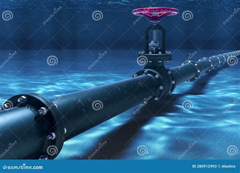 Pipeline Lying On Ocean Bottom Underwater D Rendering Stock