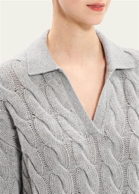 Theory Karenia Wool Cashmere Collared Cable Knit Sweater Bergdorf Goodman