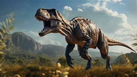 ai generado tiranosaurio rex en el verde prehistórico selva bosque