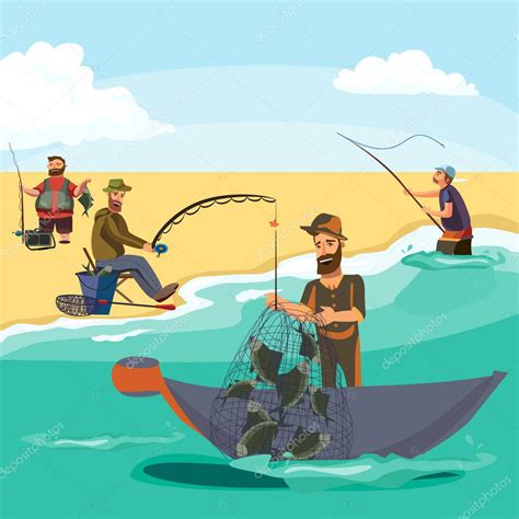 Fishing Rod Clipart Cartoon Man Fishing Stock Vector Image Of