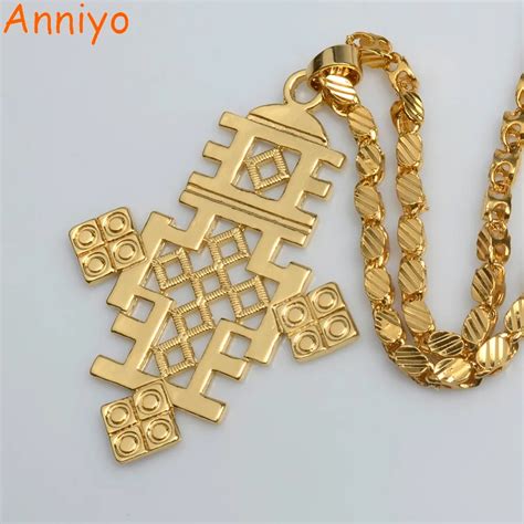 Anniyo Ethiopian Big Cross Pendant Ethnic Necklace Gold Color