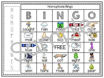 Homophone Bingo by LovingTheLiteracy | TPT