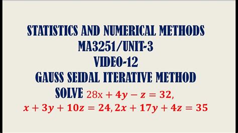 Gauss Seidal Iterative Method Snm Unit 3 Video 12 Youtube