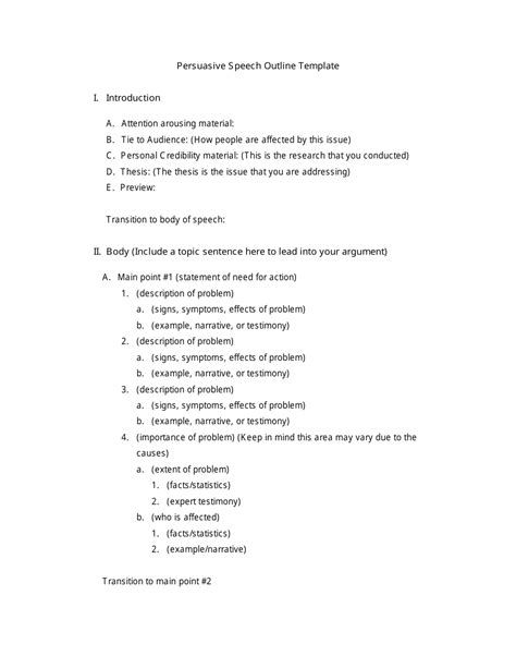 Persuasive Speech Outline Template Three Points Download Printable Pdf Templateroller