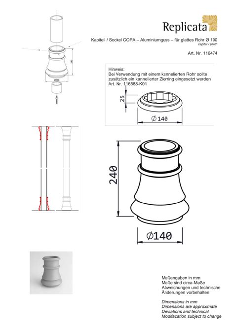 Kapitell Sockel Arthus Aluminiumguss F R Rohr Mm Von Replicata