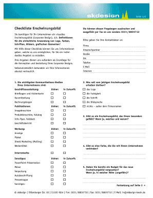 Fillable Online Skdesign Koeln Checkliste Erscheinungsbild Fragebogen