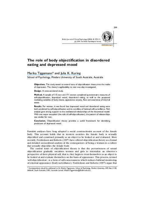 Pdf The Role Of Body Objectification In Disordered Eating And