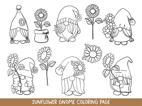 Sunflower Gnomes Doodle, Sunflower Gnome Coloring Page. 2241626 Vector ...