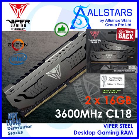 Patriot Viper Steel 32GB (2x16GB) DDR4 3600MHz CL18 Gaming RAM Kit ...