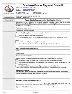 Fillable Online Sdrc Qld Gov Food Safety Supervisor Notification Form