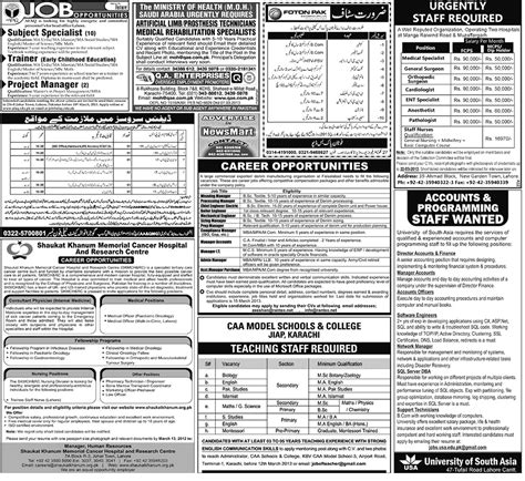 Jang Newspaper Jobs Ads Sunday 3rd March 2013