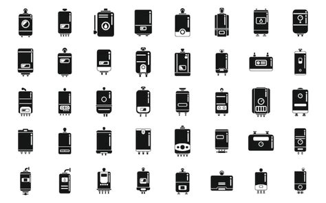 Premium Vector Gas Boiler Icons Set Simple Vector Room Hvac