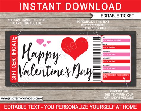 Printable Valentine's Day Gift Vouchers | Custom Personalized Template