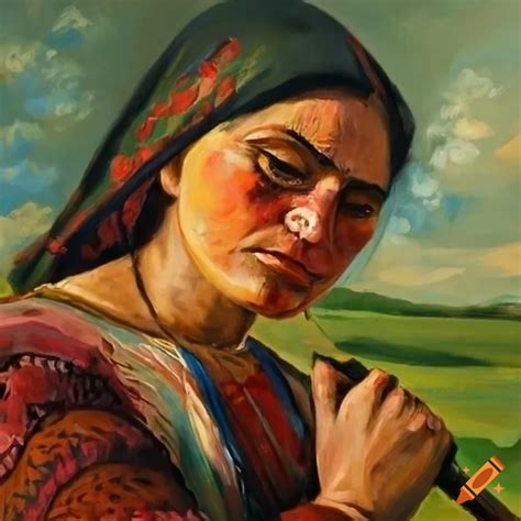 Painting Of A Melancholic Romanian Peasant Woman On Craiyon