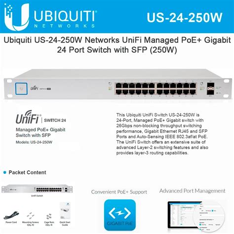 Ubiquiti Networks UniFi Switch PoE 24 US-24-250W 24-Port Managed PoE+ ...