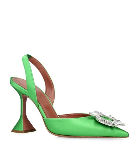 Womens Amina Muaddi Green Satin Begum Slingback Pumps 95 Harrods UK