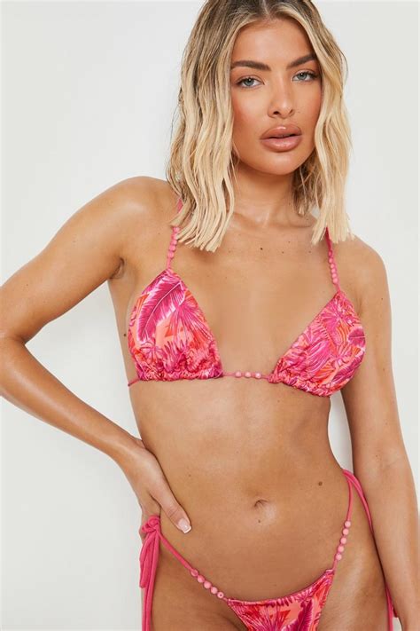 Tropical Beaded Triangle Bikini Top Boohoo