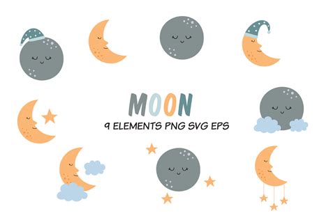 Cute Moon Illustration Set Graphic by GrabThePix · Creative Fabrica